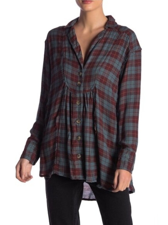 Free People Tops - Free People wool blend plaid button down shirt flannel purple blue size M